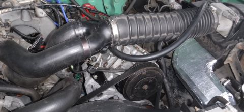 1992 Ford Bronco - Heat wrapped intake snorkel installed.