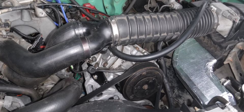 Heat wrapped intake snorkel installed.
