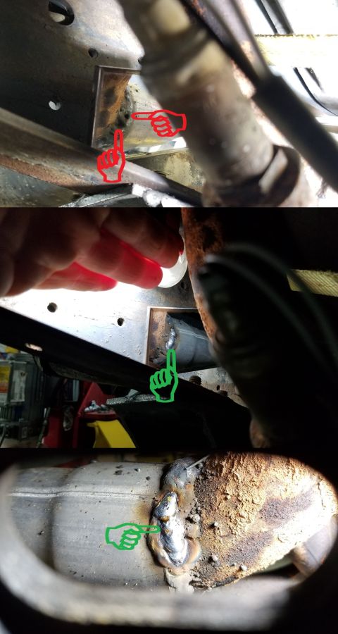 1989 Ford Bronco - These 2 leaks were only visible with a mirror. I had to weld them through the slot in the frame.