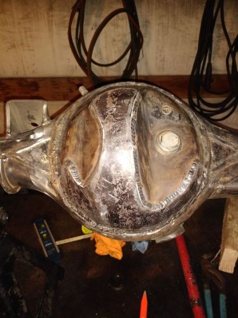 1985 Toyota Hilux - Rear differential housing, likely after some custom work or repair.