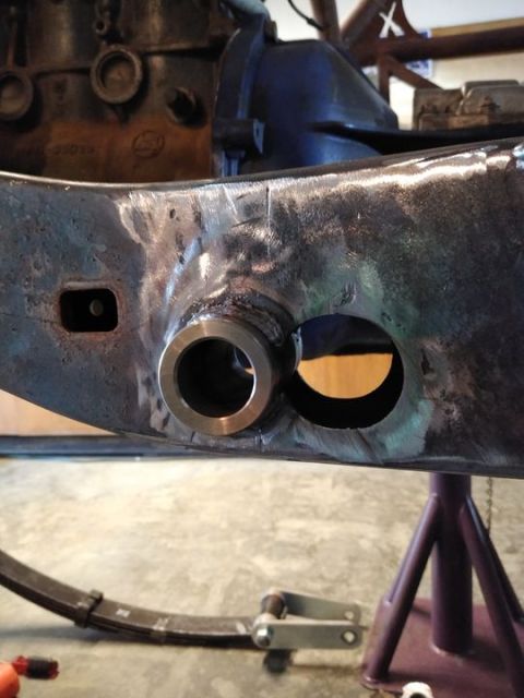 1985 Toyota Hilux - Close-up of a vehicle's suspension component, showing metalwork and mounting points.