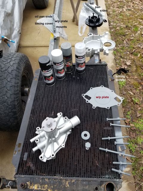 1989 Ford Bronco - After a lot of parts-washing & sandblasting, I painted all the timing cover parts.