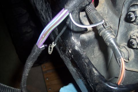 1995 Ford Bronco - Close-up of a vehicle's electrical wiring harness, showing multiple wires and connectors.