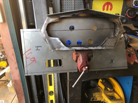 1992 Jeep Wrangler - Metal panel fabrication in progress, possibly for a dashboard or instrument cluster.