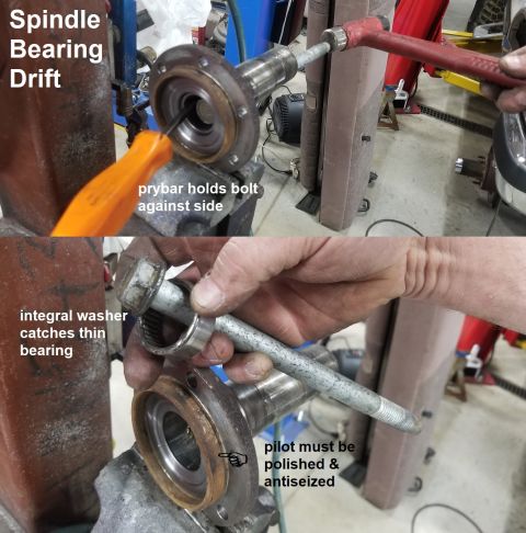 1989 Ford Bronco - Driving out the spindle bearing is always a PITA, but this improvised drift made it much easier. Between the hits, I rotated the bolt aroun…
