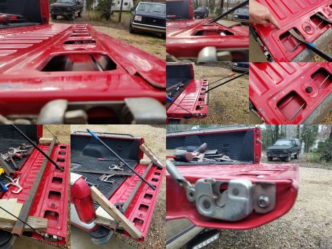 1997 Ford F-250 - The tailgate was bent, and the handle didn't work right. But I was able to pry it back into near-perfect shape (along the access opening -…