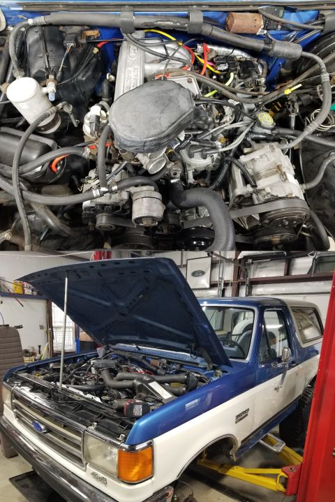 1989 Ford Bronco - After running the silicone vacuum lines, the hood went back on. IF THE IMAGE IS TOO SMALL, click it.