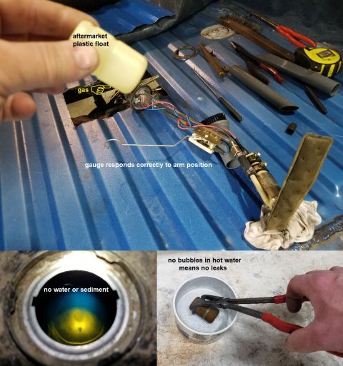 1989 Ford Bronco - The fuel gauge works - it was just a sunk float. I tested a brass one before installing it, and the gauge shows full now. I couldn't see an…