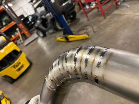 1996 Ford Bronco - 20200327 - Titanium charge pipes are being welded up.