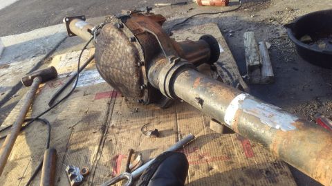 1996 Ford Bronco - with the axle regeared and hubs/brakes removed, i cut off the original leaf spring perches.