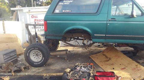 1996 Ford Bronco - safety last? using a 1-ton HF engine hoist to lift the entire back of a truck is not exactly safe but it is very effective for doing it qui…
