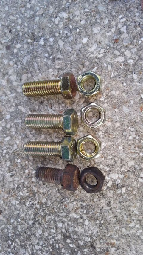 1996 Ford Bronco - the stock bolts were too short for use with the shim. i picked up (6) 1-1/2" long 1/2" bolts. 3 per side are used on the backing plate. the…