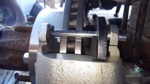1996 Ford Bronco - use a couple lug nuts to keep the rotor seated on the hub fully. with the brakes mocked up, the tab for the caliper should always have a bi…