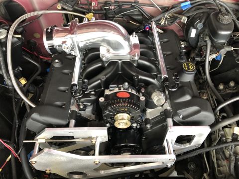 1992 Ford Crown Victoria - Close-up view of a modified engine bay with custom components.