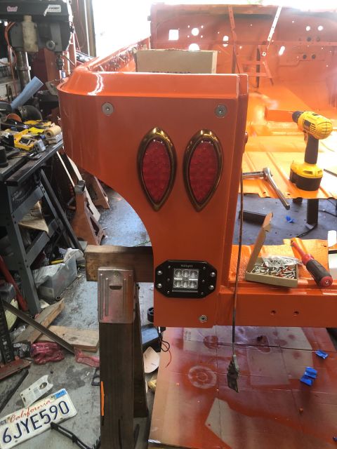 1992 Jeep Wrangler - Jeep CJ-7 rear quarter panel undergoing modification with new lighting installed.