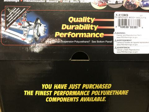 1980 Ford Bronco - Packaging for Ford Bronco body mounts highlights quality, durability, and performance of polyurethane components.
