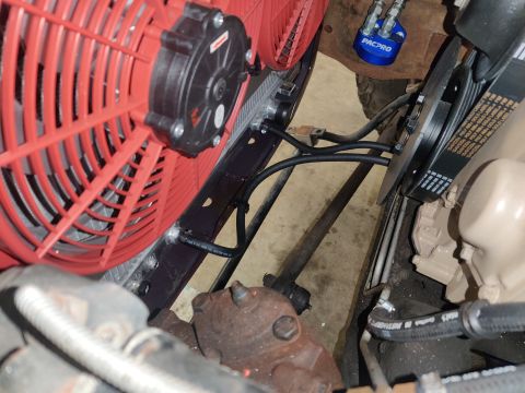 1996 Ford Bronco - 20200403 - Better shot of the transmission fluid lines running to the auxiliary cooling built into the radiator.