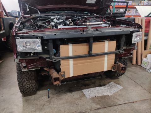 1996 Ford Bronco - 20200403 - subframe supporting the headlights and grill is on. Clears the intercooler with minimal trimming.