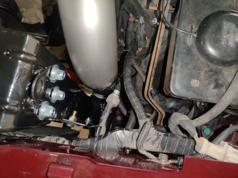 1996 Ford Bronco - 20200403 - One of two charge pipes (not including any intake piping) is finished. Rigid 90 degree hose here to mate it to the intercooler.