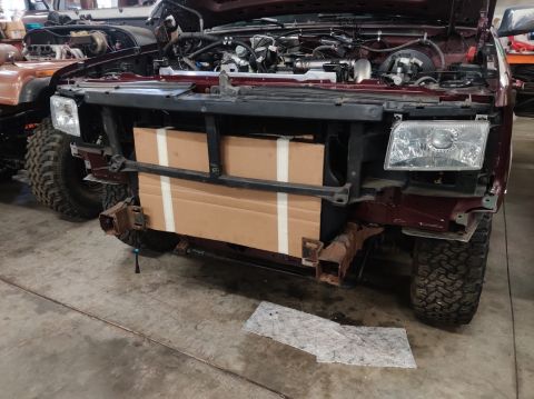 1996 Ford Bronco - 20200403 - subframe supporting the headlights and grill is on. Clears the intercooler with minimal trimming.