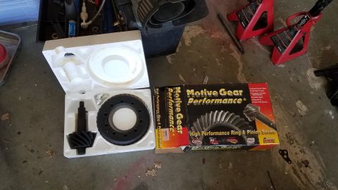 1985 Ford Bronco - Motive Gear Performance ring and pinion gears are shown in their packaging and box.