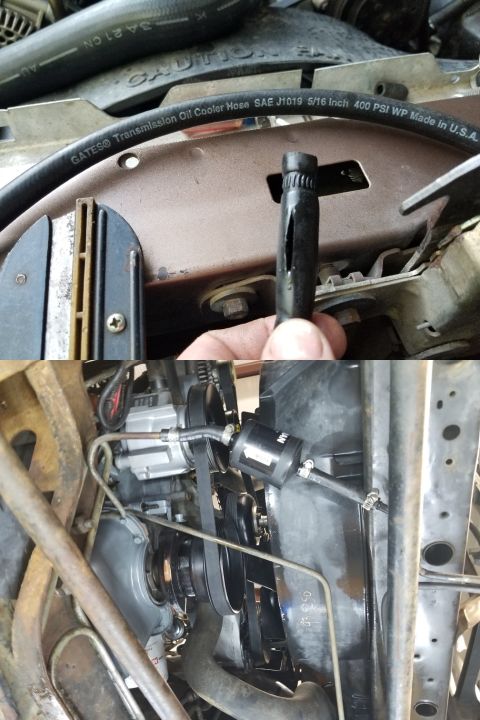 1993 Ford F-250 - This hose ruptured because I forgot to remove the line clamp before spinning the engine over, but it was coming off no matter what because…