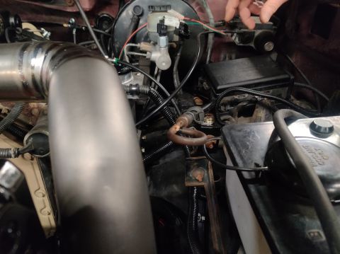 1996 Ford Bronco - 20200427 - Original oil dipstick fits, though is now routing up passed the brake booster and pokes up next to the charge pipe now.