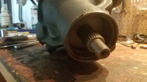 1985 Ford Bronco - This is a close-up view of a part, possibly a steering gear box, with a splined shaft.