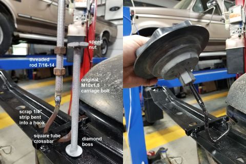 1993 Ford F-250 - I've always hated the factory spare hold-down bolt, because it sticks up from the tray, and is only held by a thin speed-nut, which usually…