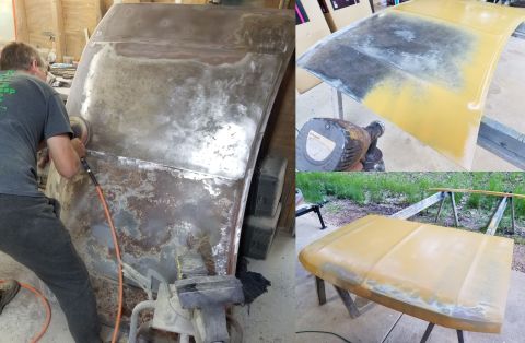 1993 Ford F-250 - The painter wasn't satisfied with how I had sanded the hood, so he started grinding & sanding it more. Eventually, I got the tools away fro…