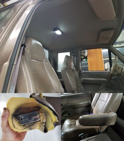 1993 Ford F-250 - This armrest's original pot-metal plate was broken, but I made a steel repair plate that simply bolts on. IF THE IMAGE IS TOO SMALL, click…