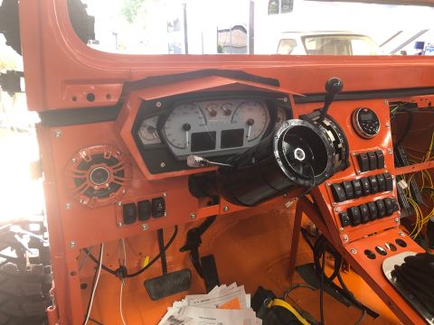 1992 Jeep Wrangler - Interior view of a vehicle's custom dashboard with aftermarket gauges and switches.