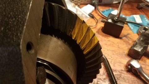 1985 Ford Bronco - Differential gear set with marking compound visible on the teeth.