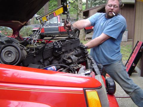 1993 Jeep Grand Cherokee - Todd trying to keep the engine out of the condensor
