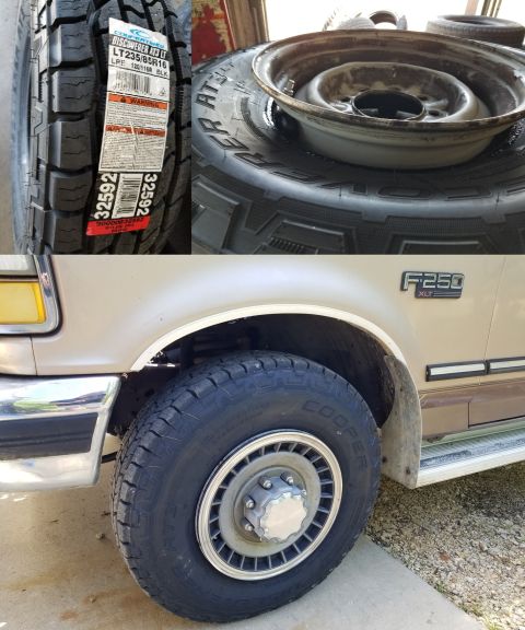 1993 Ford F-250 - As soon as the TPMS arrived, I got 5 new Cooper Discoverer AT3 LT235/85R16s installed (load range E, same as the '97; and the same model as…