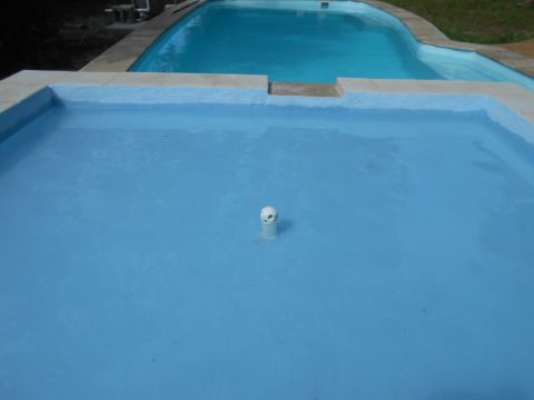 1992 Ford Bronco - A swimming pool scene with a water feature in the foreground and a larger pool behind it.