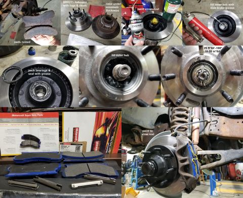 1993 Ford F-250 - The pads & rotors were ruined. The Right pads looked baked, but at this point, I can't tell if it's due to all the visible problems, or the…