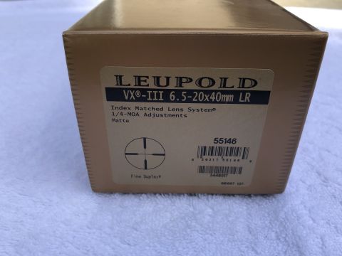 1995 Mercury Grand Marquis - Box for a Leupold VX-III 6.5-20x40mm LR scope, showing product details and a reticle illustration.