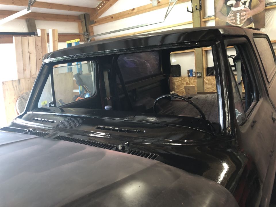 Black classic truck or SUV windshield frame and hood