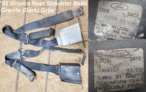 1983 Ford Bronco - Shoulder Belts for '92-93 Bronco Rear Seat Granite Gray (also fit '94-96, but wrong color for those years) They need to be cleaned, but tha…