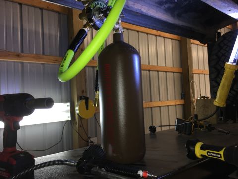 1987 Ford Bronco - Had a welding shop take an old argon regulator and made it adjustable. Hook a tire fill tool/gauge to it and made my own nitrogen fill kit.…