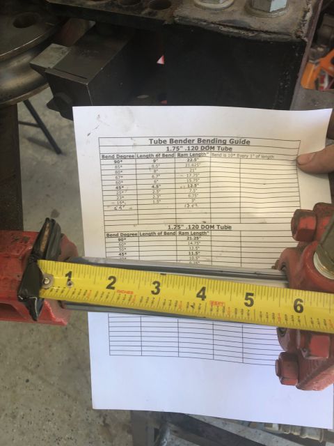 1992 Jeep Wrangler - A yellow tape measure is shown against a document titled "Tube Bender Bending Guide" which lists bend degrees and lengths for different tub…