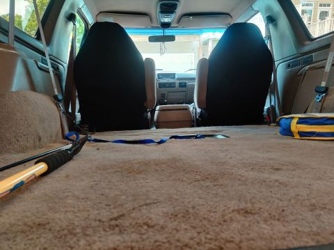 1996 Ford Bronco - 20200710 - Pulled the rear seat out. Lot's of space... having trouble unbolting the three mounts from the floor, but working on them slowly…