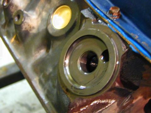 1979 Ford Bronco - Detail of an engine block, likely from a 460 build, showing internal components.