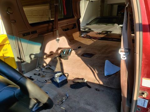 1996 Ford Bronco - 20200715 - Driver's seat came out tough. I ended up shearing off two of the four 15mm bolts getting it out.