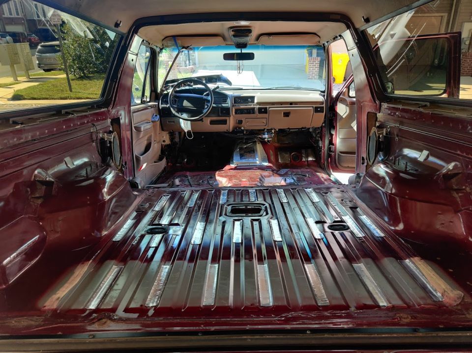 20200718 - Progression of cleaning, laying out the first stage of sound deadening (CLD tiles), and applying them to the floor.