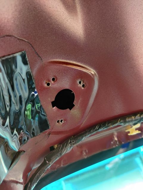 1996 Ford Bronco - 20200719 - The visors notch into this hole and twist to more or less lock them in place on top of three screws on this joint and one at the…