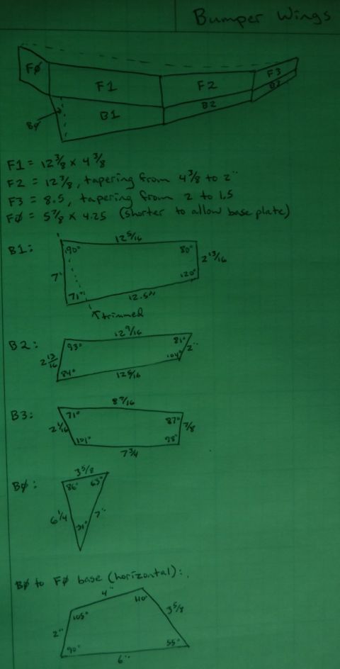 1992 Ford Bronco - Measurement notes for the bumper wings. Final tweaks not reflected.