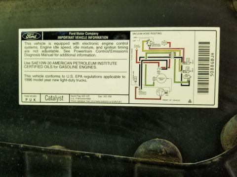 1996 Ford Bronco - Vehicle Emissions Controls Information (VECI) label [url=https://www.supermotors.net/registry/media/858380] https://www.supermotors.net/get…