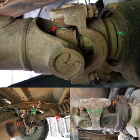 1996 Ford Bronco - The front d'shaft front U-joint (Spicer 57438X) is badly worn, but the others seem OK. The rear d'shaft has been hyperextended by the lift,…